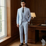 Raymond Montovello collection Super 70's  merino wool, Catonic blend, Viscose blend, easy care Blue Checkered unstitched suit fabric of 3.5 Mts / VV2678