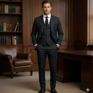 Raymond Extendo collection made with 51% wool, 28% cool max, stretch Black Jacquard for comfort unstitched suit fabric of 3.5 Mts / VV2682