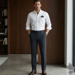 Raymond Extendo collection made with 51% wool + 28% cool max + stretch fabric Navy Blue Jacquard for unstitched trouser fabric of 1.25 Mts / VV2683