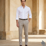 Raymond Champions Collection made from Super 90's wool stretch for ultra fit Green (Sage) checkered unstitched trouser fabric of 1.3 Mts / VV2691