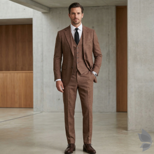 Raymond "Trevanto" collection with Cationic & Rayon blend feather lite fabric Brown (Sepia) colour solid pattern unstitched suit fabric of 3.5 Mts / VV2712