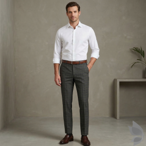 Raymond "Stretch Pro" collection for comfort wear Grey (Bronze) colour Checkered pattern, Viscose blended trouser fabric of 1.3 Mts / VV2729