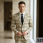 Raymond Wool Beige color Checkered pattern Unstitched Suit Fabric of 3 meters / VV5259