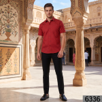J.hampstead 100% Cotton Red Printed Self Checkered Design Unstitched Shirt Fabric - 1.6 Metres / VV6336