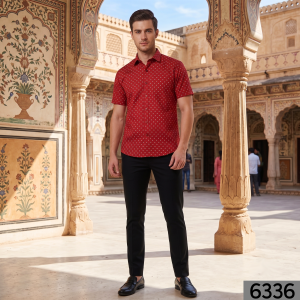J.hampstead 100% Cotton Red Printed Self Checkered Design Unstitched Shirt Fabric - 1.6 Metres / VV6336