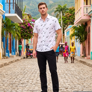 J.HAMPSTEAD " 100% GIZA COTTON " WHITE COLOURED PRINTED UNSTITCHED SHIRT FABRIC -1.6 METRES -VV6385