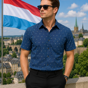 J.HAMPSTEAD " 100% GIZA COTTON " BLUE COLOURED PRINTED UNSTITCHED SHIRT FABRIC -1.6 METRES - VV6408