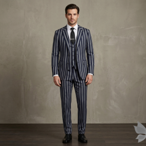 RAYMOND NAVY BLUE COLOURED STRIPED POLY VISCOSE UNSTITCHED SUIT FABRIC -3.25 METRES / VV6683