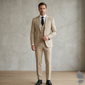 RAYMOND PATRIZIA COLLECTION SUPER 70'S PURE MERINO WOOL BEIGE COLOURED SELF DESIGN UNSTITCHED SUIT FABRIC -3.25 METRES / VV6699