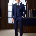 Raymond Adorn Super 90's Merino Wool Blue Checkered trouser Fabric-3.5 mts / VV6812 - The VIJAYESHWARA Product