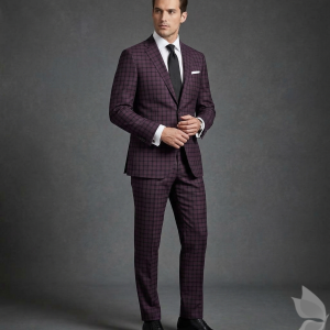 Raymond Adorn Super 90's Merino Wool purple checkered Suit Fabric-3.0 mts / VV6819