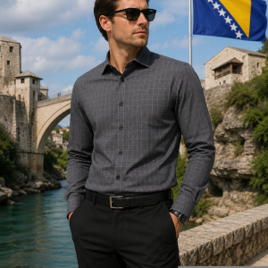Raymond 100% Premium Cotton GREY Checkered Unstitched Shirt Fabric - 1.60 meters / VV6933