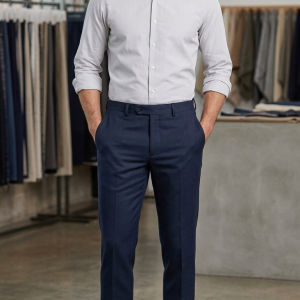 J.HAMPSTEAD TERRON RAYON PEACOCK BLUE SELF DESIGN UNSTITCHED TROUSER FABRIC -1.25 MTS / VV8242