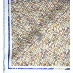 Siyarams festive collection printed pattern with hemp blended Gold (Amber) color unstitched men's Kurta / sherwani / top fabric of 2 meters / VV2305