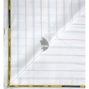 J.Hampstead Moretti Premium Egyptian Collection with 100% Giza Cotton White Colour Striped Pattern Unstitched Shirt Fabric of 1.6 mts - Made In Italy / VV2555
