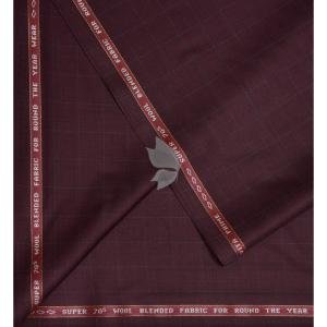Raymond Super 70's Australian Merino Wool Fabric Round the Year Wear with Checkered Pattern Maroon (Rosewood) colour Unstitched Suit Fabric of 3.5 Meters / VV2577