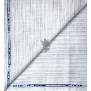 Raymond 100% Pure Linen White color Vertical Striped Unstitched Shirt Fabric of 1.6 meters / VV2389U