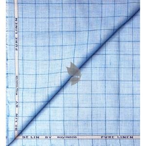 Raymond 100% Pure Linen Light Blue (Pale Blue) color Checkered Unstitched Shirt Fabric of 1.6 meters / VV2389AB