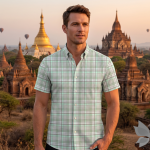 J.Hampstead Moretti Premium Egyptian Collection with 100% Giza Cotton Green (Celadon) Checkered Pattern Unstitched Shirt Fabric of 1.6 mts / VV2391B