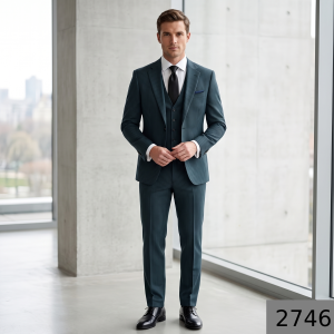 Raymond "Capezio" collection Super 70's merino wool rich(60% wool) Green color Vertical Striped unstitched Suit fabric of 3.5 meters / VV2746