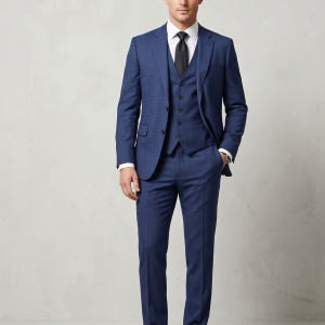 RAYMOND 45% AUSTRALIAN MERINO WOOL BLENDED FABRIC STEEL BLUE COLOUR CHECKERED PATTERN UNSTITCHED SUIT FABRIC OF 3.5 MTS / VV2833