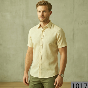 Weaves Empire 100% Linen Cotton with BATISTE Weaving Gold Colour Plain Unstitched Shirt Fabric - 1.6 mts / VV1017