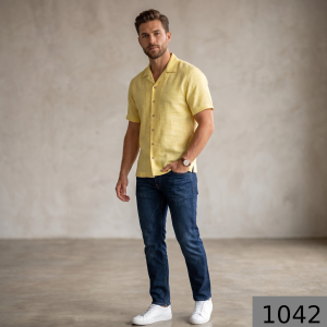 Siyaram's 100% Pure Linen 60 Lea Plain Yellow (Lemon) Colour Unstitched Shirt Fabric - 1.60 Mts / VV1042