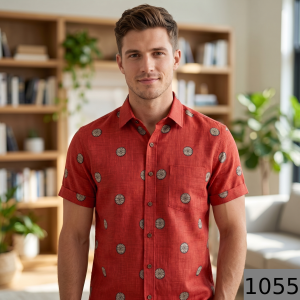 Siyaram's 100% Pure Linen 60 Lea Printed Red (RedOrange) Colour Unstitched Shirt Fabric - 1.60 Mts / VV1055