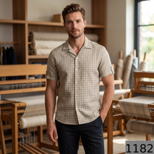 Siyaram's 100% Linen Cotton Dark Beige Checkered Unstitched Shirt Fabric of 1.60 Mts / VV1182