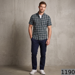 J. Hampstead 100% Giza Cotton Green Checkered Shirt Fabric 1.6 Mts / VV1190