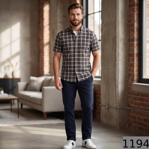 J. Hampstead 100% Giza Cotton Brown Checkered Shirt Fabric 1.6 Mts / VV1194