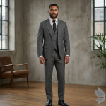 Raymond 100% Pure Wool (All Wool) Thick Grey Color Self Checkered Unstitched Suit Fabric - 3.5 Mts / VV2037