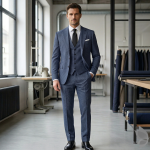 Raymond 100% Pure Wool (All Wool) Thick Blue Color Self Checkered Unstitched Suit Fabric - 3.5 Mts / VV2043