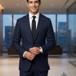 Raymond 100% Pure Wool (All Wool) Jacquard Navy Blue Color Unstitched Suit Fabric - 3 Mts / VV2059