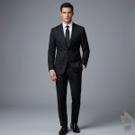 Raymond 100% Pure Wool (All Wool) with GABARDINE Weaving Plain Black Color Unstitched Suit Fabric - 3 Mts / VV2119