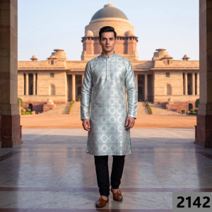 Raymond "CEREMONIA" Collection Wool Blended Sky Blue with Jacquard and Geometrical design Unstitched Sherwani (Kurta) Fabric - 2.2 Mts / VV2142