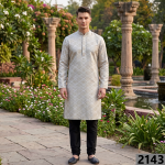 Raymond "CEREMONIA" Collection Wool Blended Beige with Jacquard and Geometrical design Unstitched Sherwani (Kurta) Fabric - 2.1 Mts / VV2143