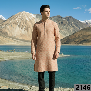 Raymond "CEREMONIA" Collection Wool Blended Peach with Jacquard and Floral design Unstitched Sherwani (Kurta) Fabric - 2.5 Mts - / VV2146