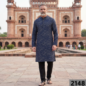 Raymond "CEREMONIA" Collection Wool Blended Navy Blue with Jacquard and Geometrical design Unstitched Sherwani (Kurta) Fabric - 2.5 Mts / VV2148