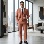 Raymond Super 100's Merino Wool made from Soft and Gentle Fabric Peach Plain Unstitched Suit Fabric - 3.5 meters / VV2153