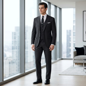 Raymond 45% Merino Wool Grey colour with Striped design Unstitched Suit Fabric - 3.5 meters / VV2160