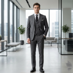 Raymond Merino Wool blended Grey colour with Self checkered design Unstitched Suit Fabric - 3.5 meters / VV2166