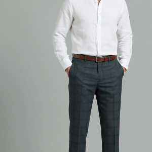 FRANCINI Luxury Italian Clothes with Wool Blend Slate (Blue) coloured & Checkered pattern Unstitched Trouser Fabric - 1.3 mts - MADE IN ITALY / VV2275