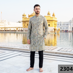Siyarams festive collection printed pattern with hemp blended Green (Olive) color unstitched men's Kurta / sherwani / top fabric of 2 meters / VV2304