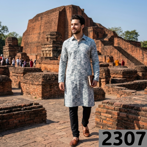 Siyarams festive collection printed pattern with hemp blended Grey color unstitched men's Kurta / sherwani / top fabric of 2 meters / VV2307