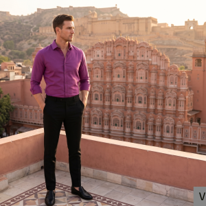 Raymond 100% Egyptian Giza Cotton Magenta (Purple) colour Plain Pattern Unstitched Shirt Fabric of 1.60 meters / VV2384A