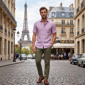 J.Hampstead Moretti 100% Pure Linen Fabric from "The Luxury Club of Italian Fusion Linen" with Pink (Seashell) Colour Plain Pattern Unstitched Shirt Fabric of 1.6 mts / VV2415