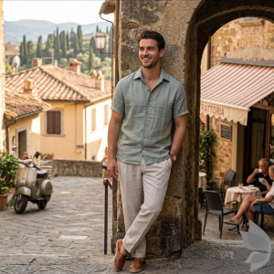 J.Hampstead Moretti Premium Egyptian Collection with 100% Giza Cotton Green (Sage) colour Plain Pattern Unstitched Shirt Fabric of 1.6 mts - Made In Italy / VV2451