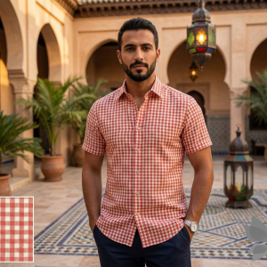 Siyaram's 100% Superfine Cotton Red (Indian Red) colour with Checkered Pattern Unstitched Shirt Fabric of 1.6 Mts / VV2461