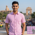 Siyaram's 100% Superfine Cotton Pink (Magenta) colour with Checkered Pattern Unstitched Shirt Fabric of 1.6 Mts / VV2462